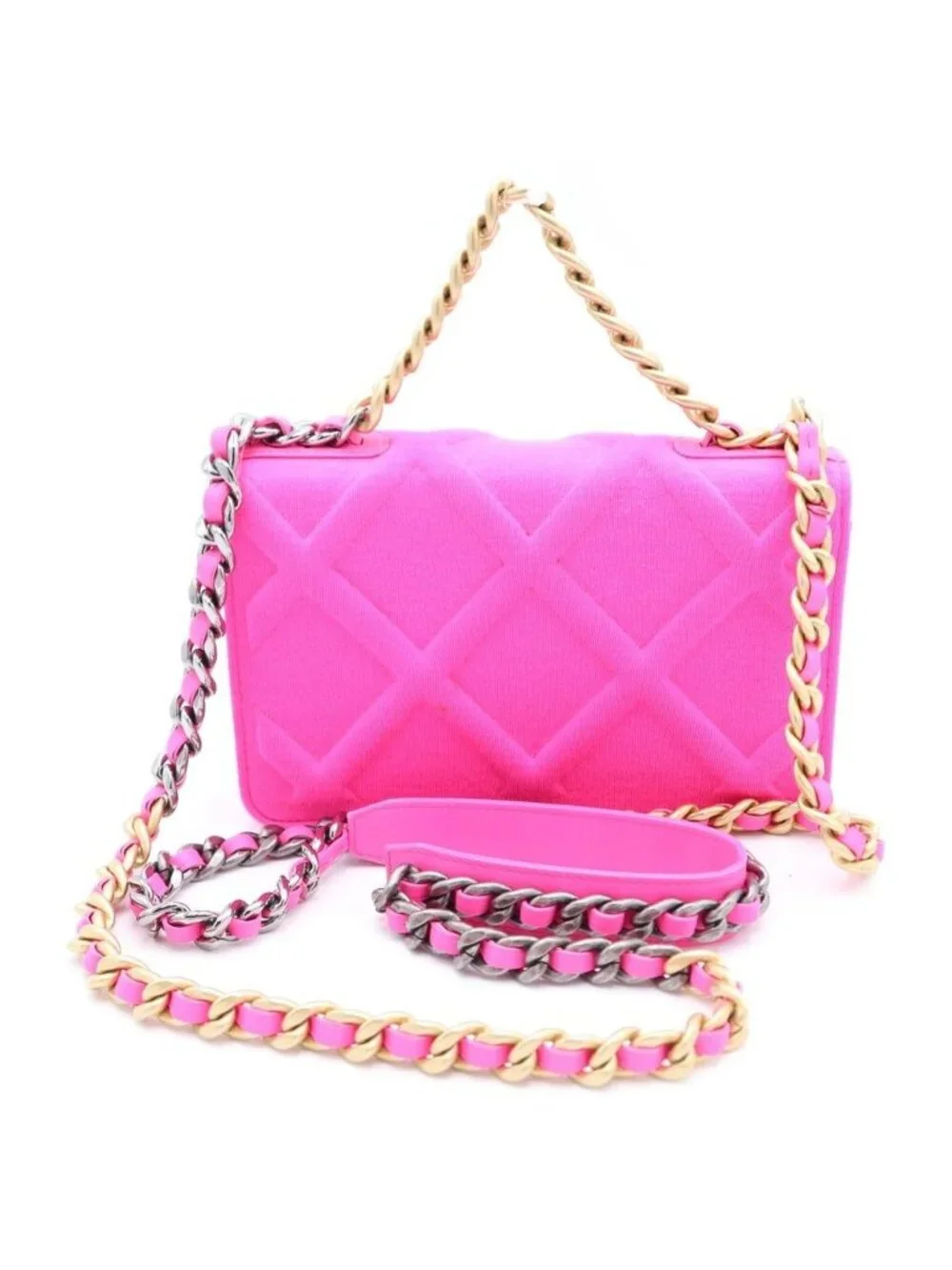 Chanel 19 Quilted CC Logo Jersey Lambskin Chain Shoulder Bag Pink